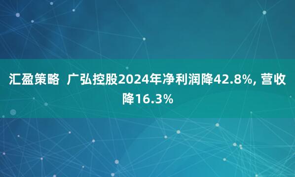 汇盈策略  广弘控股2024年净利润降42.8%, 营收降16.3%