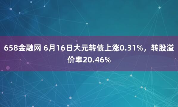 658金融网 6月16日大元转债上涨0.31%，转股溢价率20.46%